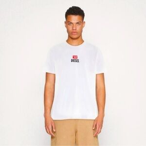 NWT DIESEL T-Just-Small-New D Logo Men T-Shirt Large White Short Sleeve Crew